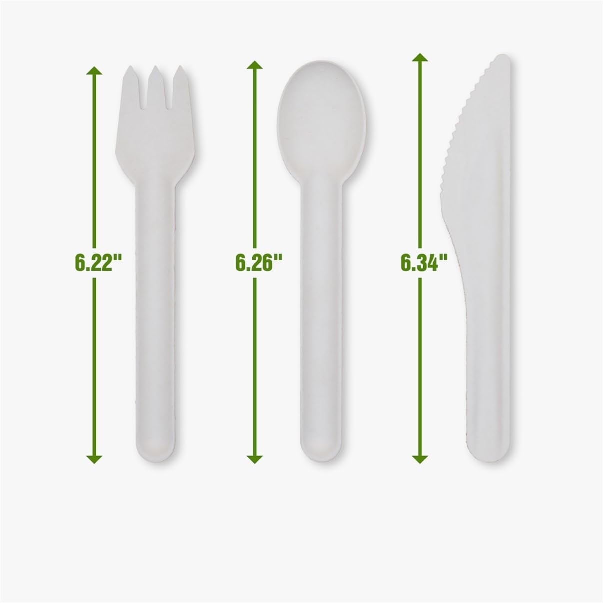 Lot de 50 cuillères compostables sans PFAS, couteaux, fourchettes, couverts, ustensiles en papier jetables certifiés BPI, robustes, biodégradables, respectueux de l'environnement, fabriqués en bagasse