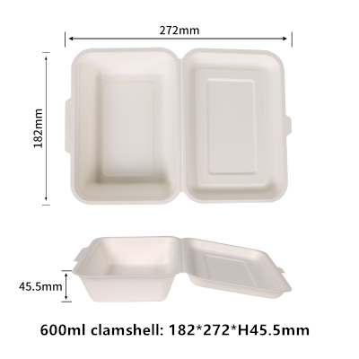 Sans PFAS, écologique, 1 compartiment, 600 ml, contenants alimentaires à emporter, contenants jetables pour aliments à emporter, boîtes à emporter pour aliments, récipient alimentaire à clapet, boîte à emporter robuste