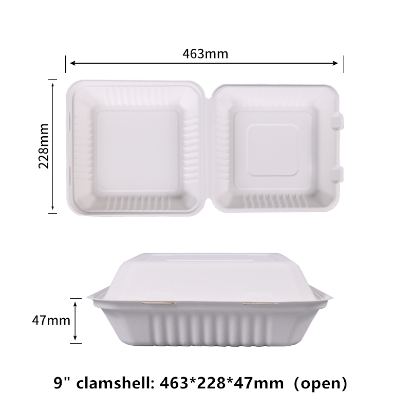 Conteneurs alimentaires jetables à clapet de 9 pouces, 100 % compostables à la maison, sans PFAS, conteneurs à emporter, boîtes robustes à emporter, écologiques, biodégradables, fabriqués à partir de fibres de canne à sucre