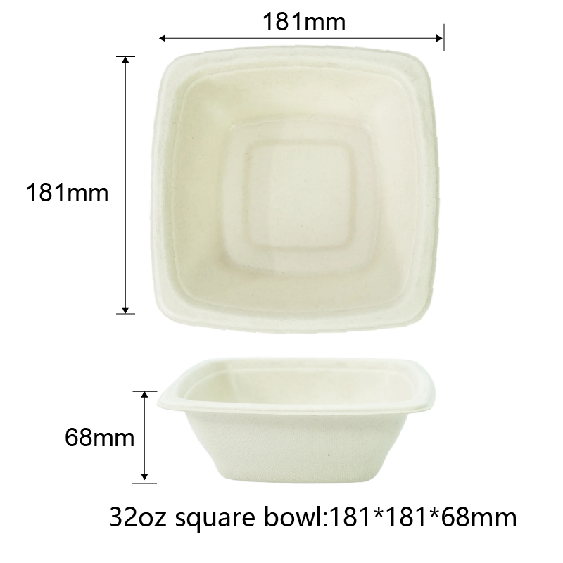 Bol carré compostable en canne à sucre de 32 oz, emballage biodégradable en bagasse, usine chinoise - SINCERE