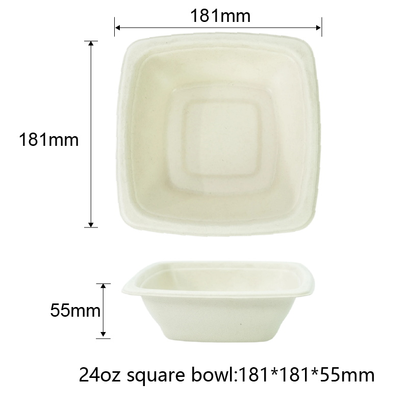 Bols à salade carrés en bagasse écologique de 24 oz, fournisseur de vaisselle en pulpe de canne à sucre - SINCERE