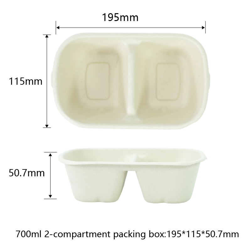 Contenants pour plats à emporter en bagasse, 700 ml, 2 compartiments, pour restaurant - SINCERE