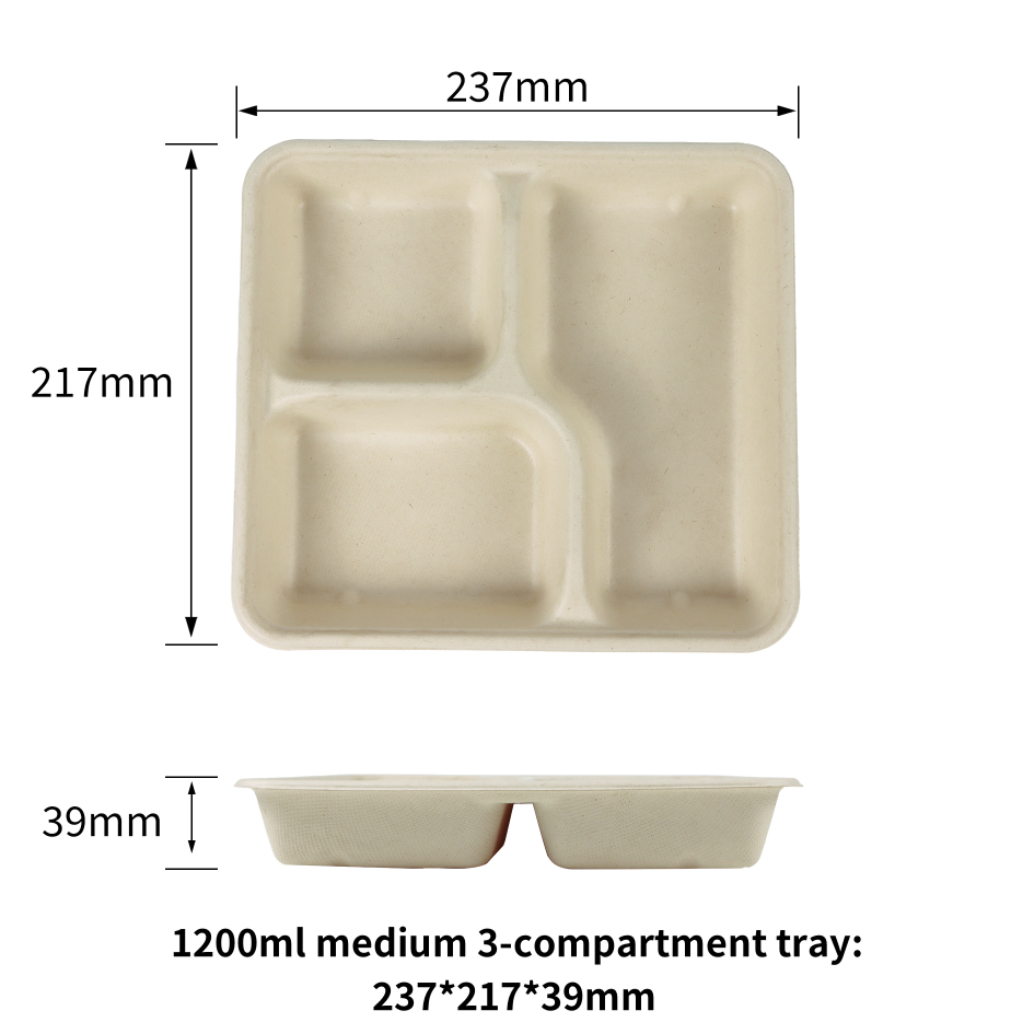 Sugarcane Bagasse Takeaway 3-compartment Trays Bulk Wholesale - SINCERE