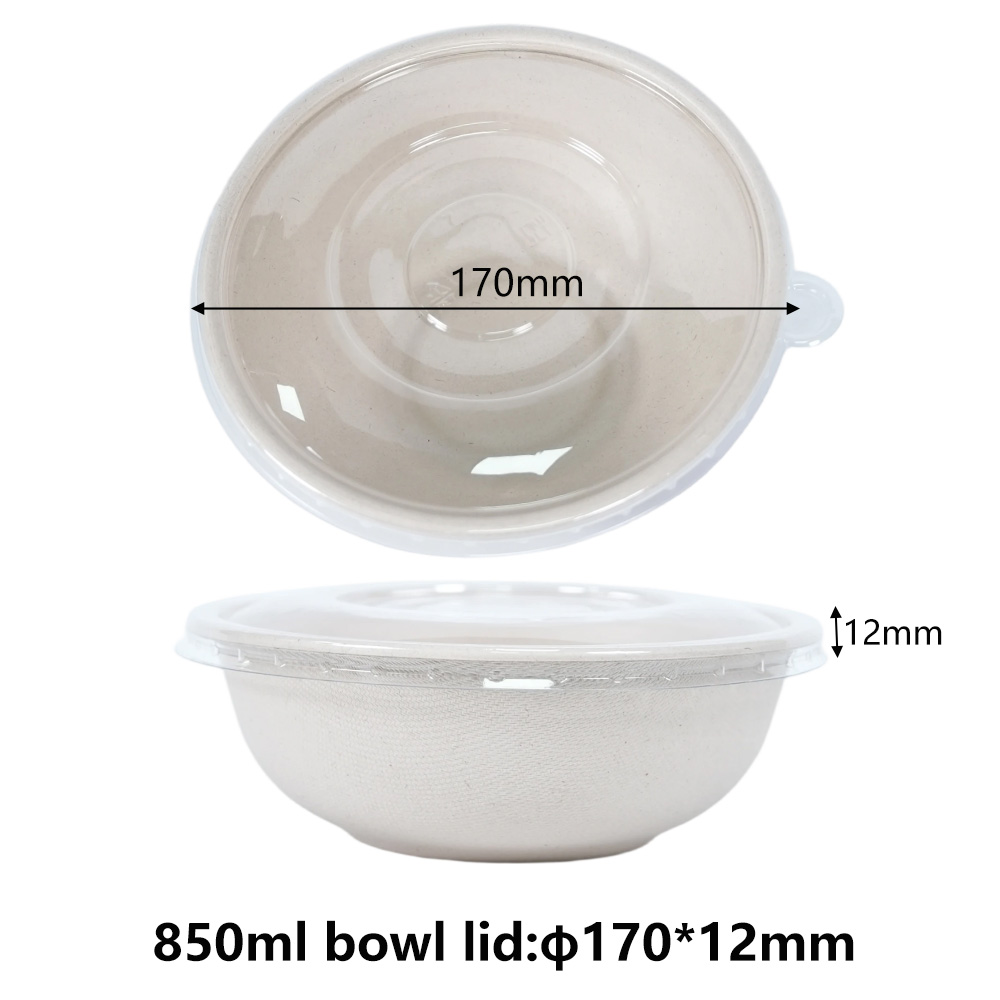 850ML Sugarcane Bagasse Round Bowls With PET Lids Clear Plastic Lids - SINCERE